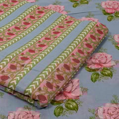 Powder Blue Color Cambric Cotton Printed Fabric