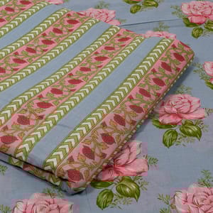 Powder Blue Color Cambric Cotton Printed Fabric