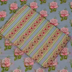 Powder Blue Color Cambric Cotton Printed Fabric