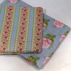 Powder Blue Color Cambric Cotton Printed Fabric