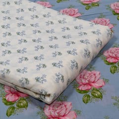 Powder Blue and White Color Cambric Cotton Printed Fabric Set (5 Mtr.)