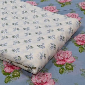 Powder Blue and White Color Cambric Cotton Printed Fabric Set (5 Mtr.)