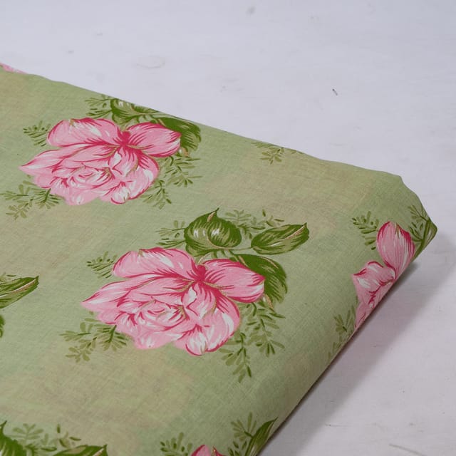 Green Color Cambric Cotton Printed Fabric