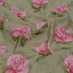 Green Color Cambric Cotton Printed Fabric