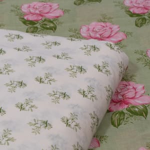 Green and White Color Cambric Cotton Printed Fabric Set (5 Mtr.)