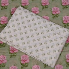 Green and White Color Cambric Cotton Printed Fabric Set (5 Mtr.)