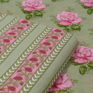 Green Color Cambric Cotton Printed Fabric Set (5 Mtr.)