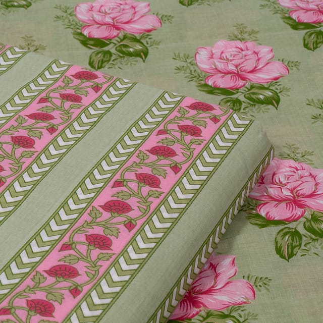 Green Color Cambric Cotton Printed Fabric Set (5 Mtr.)