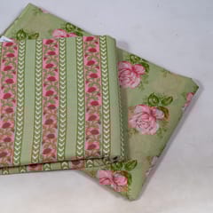 Green Color Cambric Cotton Printed Fabric Set (5 Mtr.)
