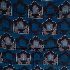Blue Color Modal Satin Printed Fabric