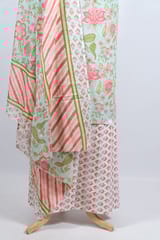 Sea Green Color Cambric Cotton Printed Suit Set with Cotton Dupatta