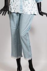 Grey Color Cotton Embroidered Shirt with Cotton Pant Co-ord Set