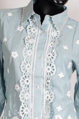 Grey Color Cotton Embroidered Shirt with Cotton Pant Co-ord Set