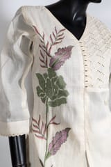 Cream Color Kora Cotton Chikankari Embroidered Shirt with Kora Cotton Pant Co-ord Set
