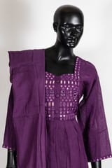 Purple Color Muslin Embroidered Shirt with Jam Silk Pant and Muslin Dupatta