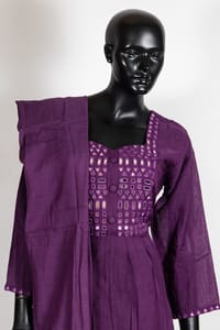 Purple Color Muslin Embroidered Shirt with Jam Silk Pant and Muslin Dupatta