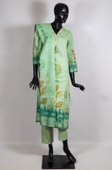 Pista Green Color Cotton Print with Embroidered Shirt with Cotton Pant and Cotton Printed Dupatta