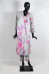 Grey Color Cotton Print with Embroidered Shirt with Cotton Embroidered Pant and Cotton Printed Dupatta