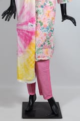 Multi Color Cotton Print with  Hand Embroidered Shirt with Pink Color Cotton Pant and Cotton Tie and Dye Dupatta