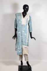 Blue Color Muslin Print Shirt with Shantoon Pant and Muslin Printed Dupatta