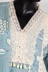 Blue Color Muslin Print Shirt with Shantoon Pant and Muslin Printed Dupatta