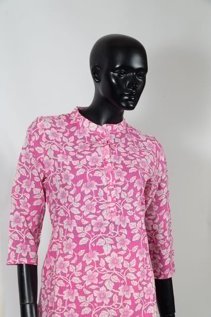 Pink Color Cotton Printed Kurti