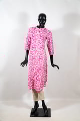 Pink Color Cotton Printed Kurti