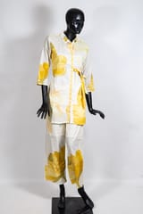 Cream Color Cotton Print with Embroidered Shirt with Cotton Printed Pant Co-ord Set