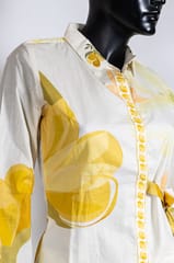 Cream Color Cotton Print with Embroidered Shirt with Cotton Printed Pant Co-ord Set