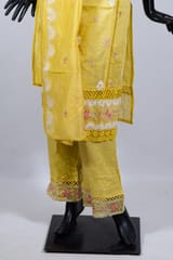 Yellow Color Chanderi Embroidered Shirt with Rayon Embroidered Pant and Chanderi Embroidered Dupatta