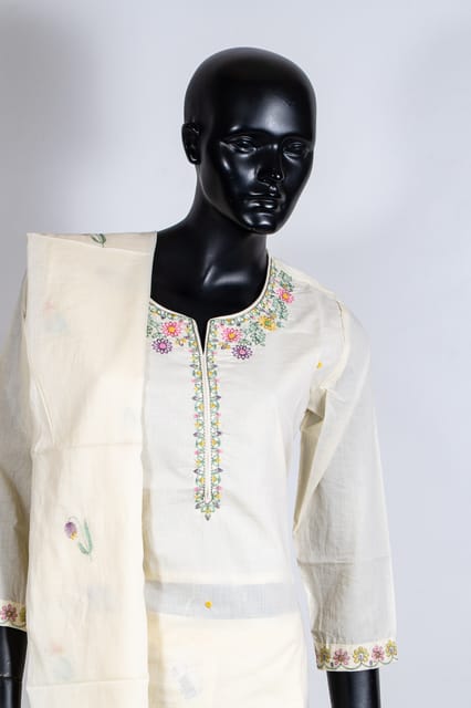 Lemon Color Cotton Embroidered Shirt with Cotton Embroidered Pant and Cotton Embroidered Dupatta