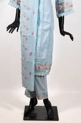 Sky Blue Color Cotton Embroidered Shirt with Cotton Embroidered Pant and Cotton Kota Doria Embroidered Dupatta