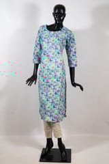 Firozi Color Cotton Kantha Printed Kurti