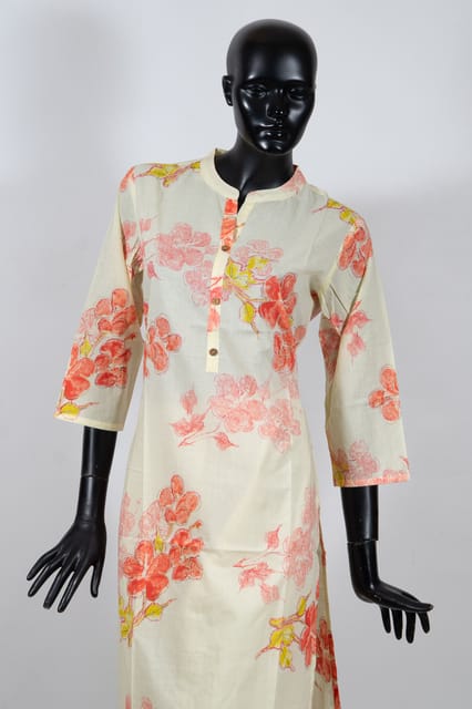 Lemon Color Cotton Printed Kurti