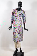 Blue Color Cotton Printed Kurti