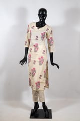 Cream Color Cotton Printed Kurti
