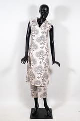Cream Color Cotton Linen Printed Shirt with Cotton Linen Printed Pant Co-ord Set