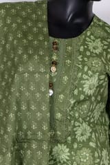 Green Color Cotton Print with Lace Work Shirt with Cotton Pant and Cotton Printed Dupatta