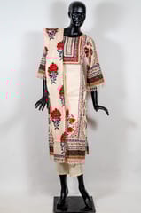 Cream Color Cotton Print with Embroidered Shirt with Cotton Pant and Cotton Printed Dupatta