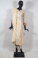 Cream Color Kora Cotton Embroidered Shirt with Kora Cotton Pant and Mal Cotton Embroidered Dupatta