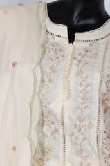 Cream Color Kora Cotton Embroidered Shirt with Kora Cotton Pant and Mal Cotton Embroidered Dupatta