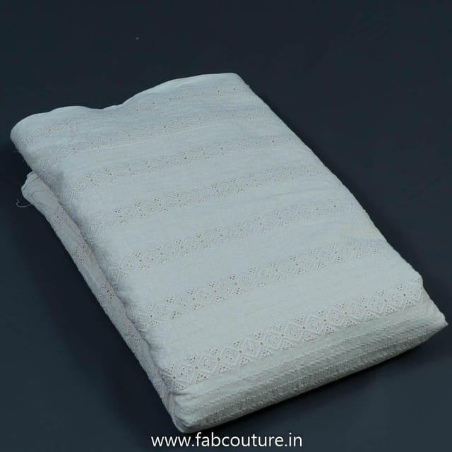 Off White Dyeable Cotton Chikan Embroidered Fabric (80cm Piece)