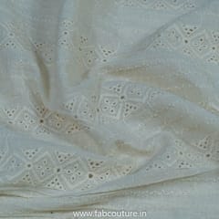 Off White Dyeable Cotton Chikan Embroidered Fabric (80cm Piece)