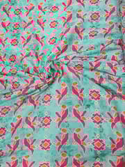 Sea Green Chanderi silk printed fabric