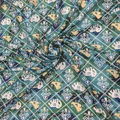 Green colour Chanderi silk printed fabric