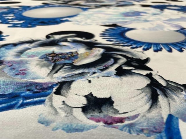 Imported Georgette White Blue Floral
