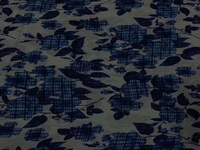 Georgette Dark Grey Blue Abstract