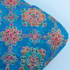 Firozi Colour Georgette Print With Embroidered Fabric