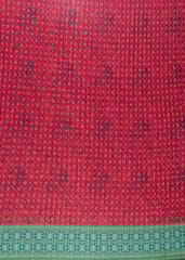 Red Colour Embroiderd Georgette Pleated Printed Fabric with Green Border
