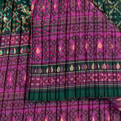 Green Colour Embroiderd Georgette Pleated Print with Majenta Border fabric